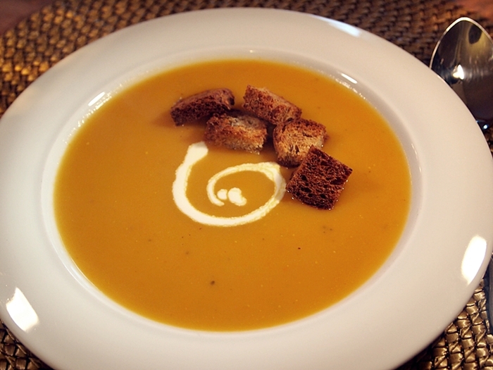 Smooth Butternut Squash Soup with croutons